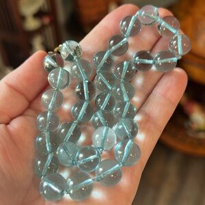 RARE Antique Light Aqua Blue Orb Pools of Light Handknotted Necklace